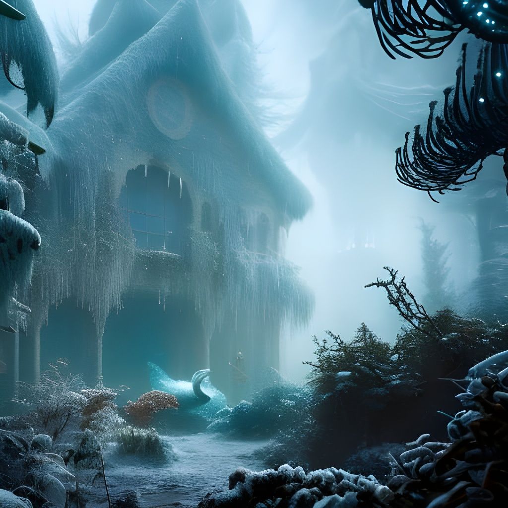 Aquatic Demon in Winter Wonderland, Digital Art