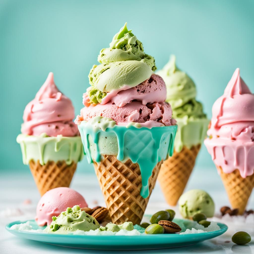 Pistachio Ice Cream Cone Still Life