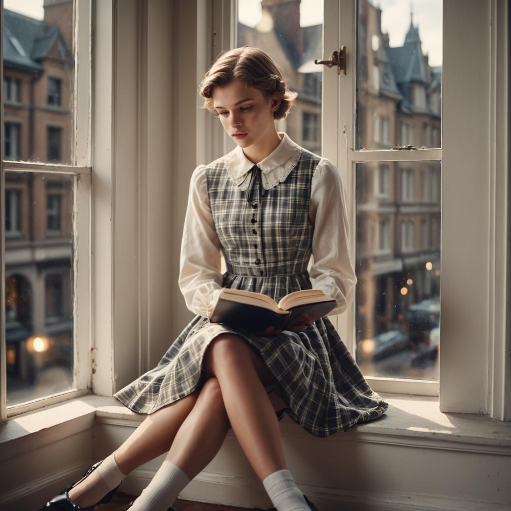 Boy in Dress Reading Book, Cinematic Style