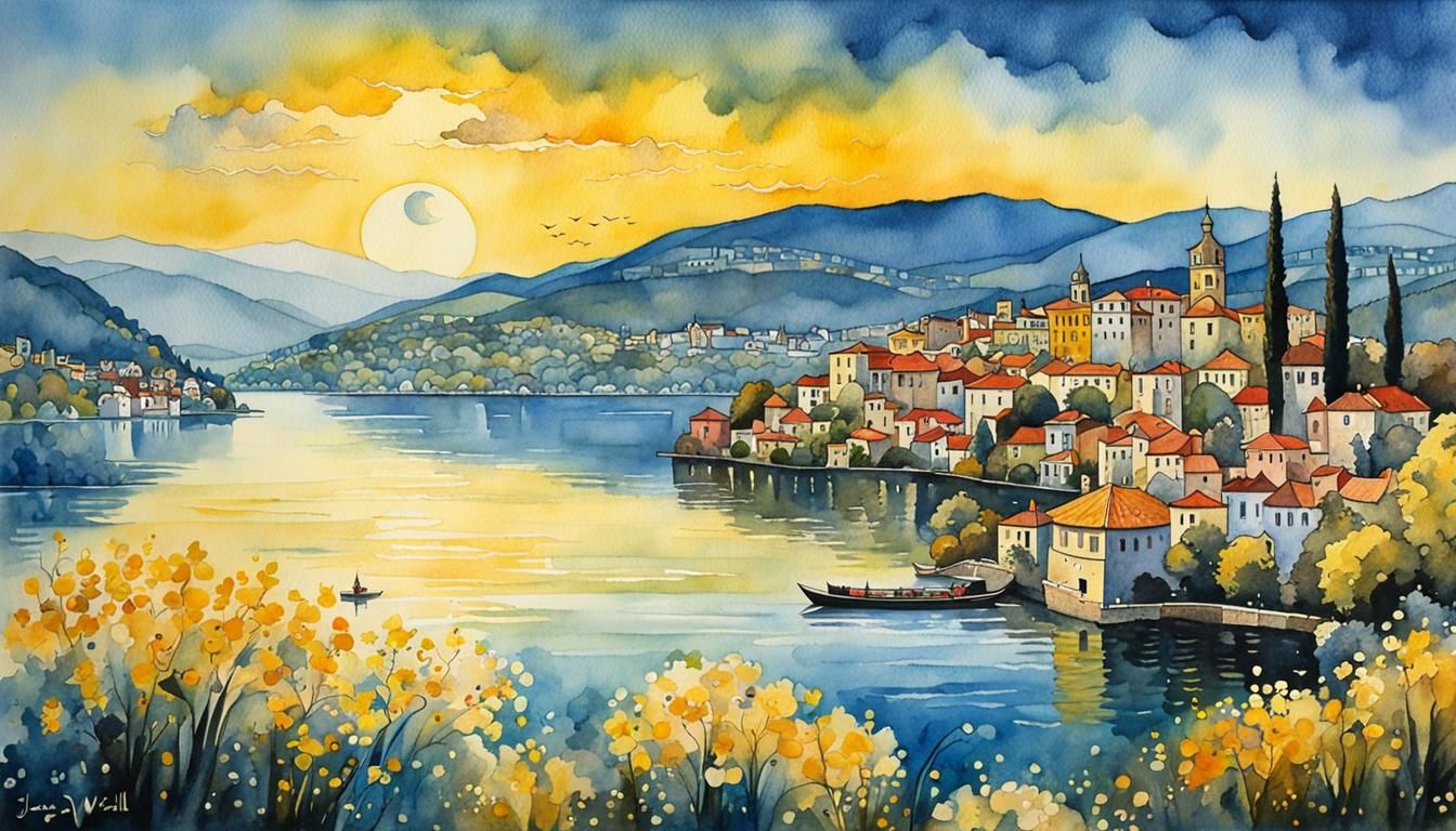 Lake Kastoria Fantasy Art in Vivid Colors