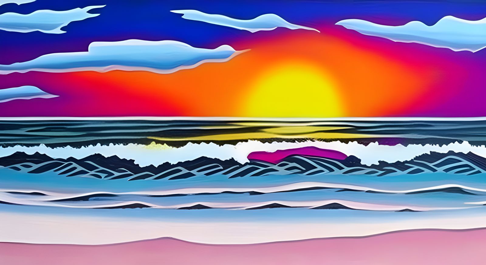 Wolf Watching Sunset in Graffiti Art Style