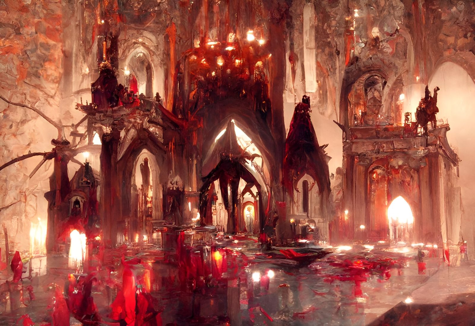 Sinister Cathedral Interior at Night