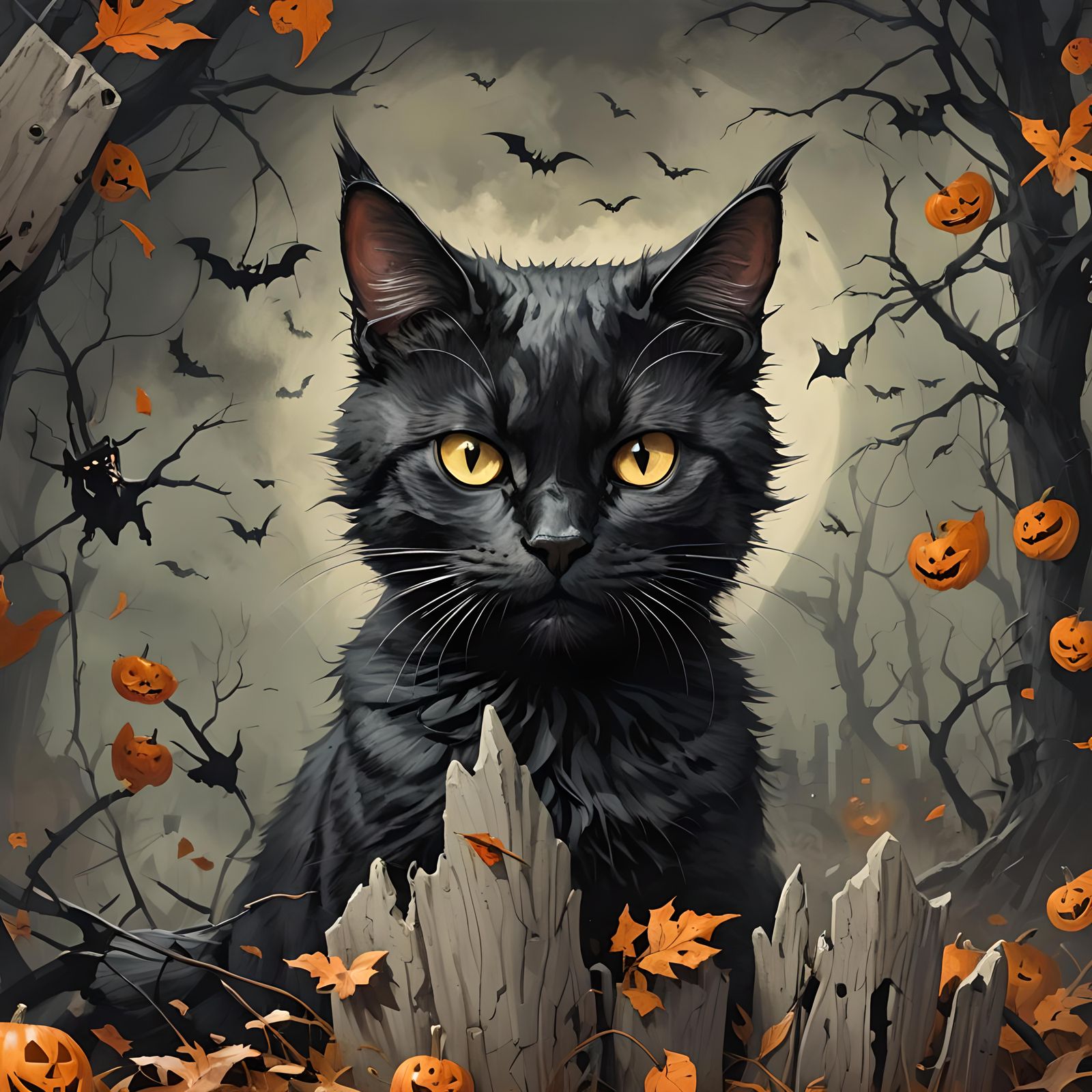 Sinister Halloween Cat, Dark Fantasy Art