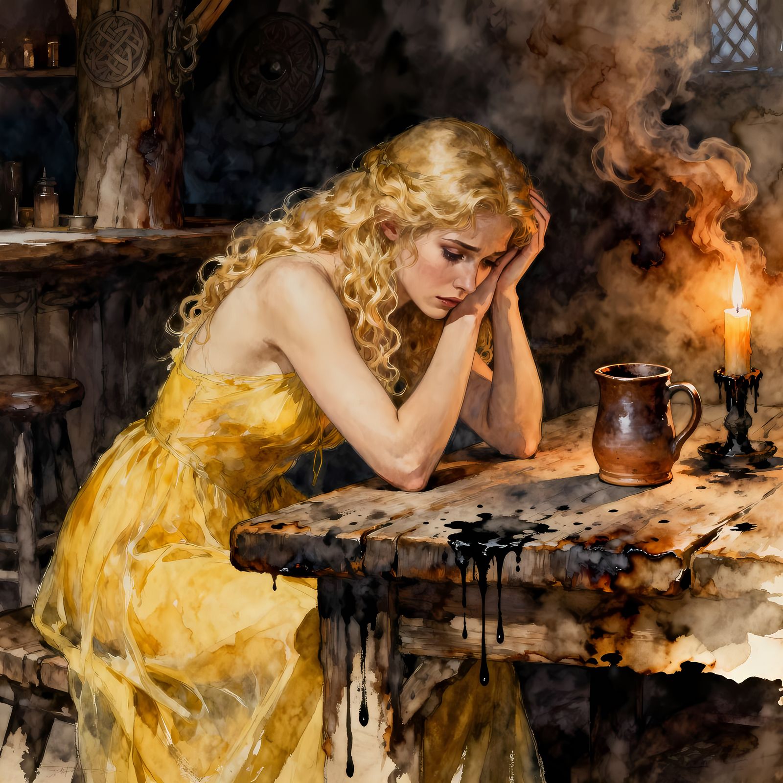 Norse Goddess in Tavern, Sadness in Candlelight