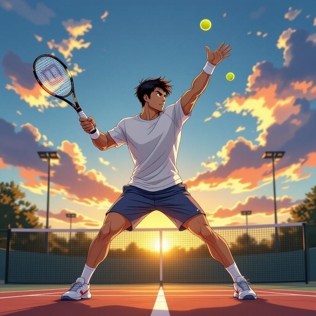 Asian Tennis Champion Dominates Match at Golden Hour