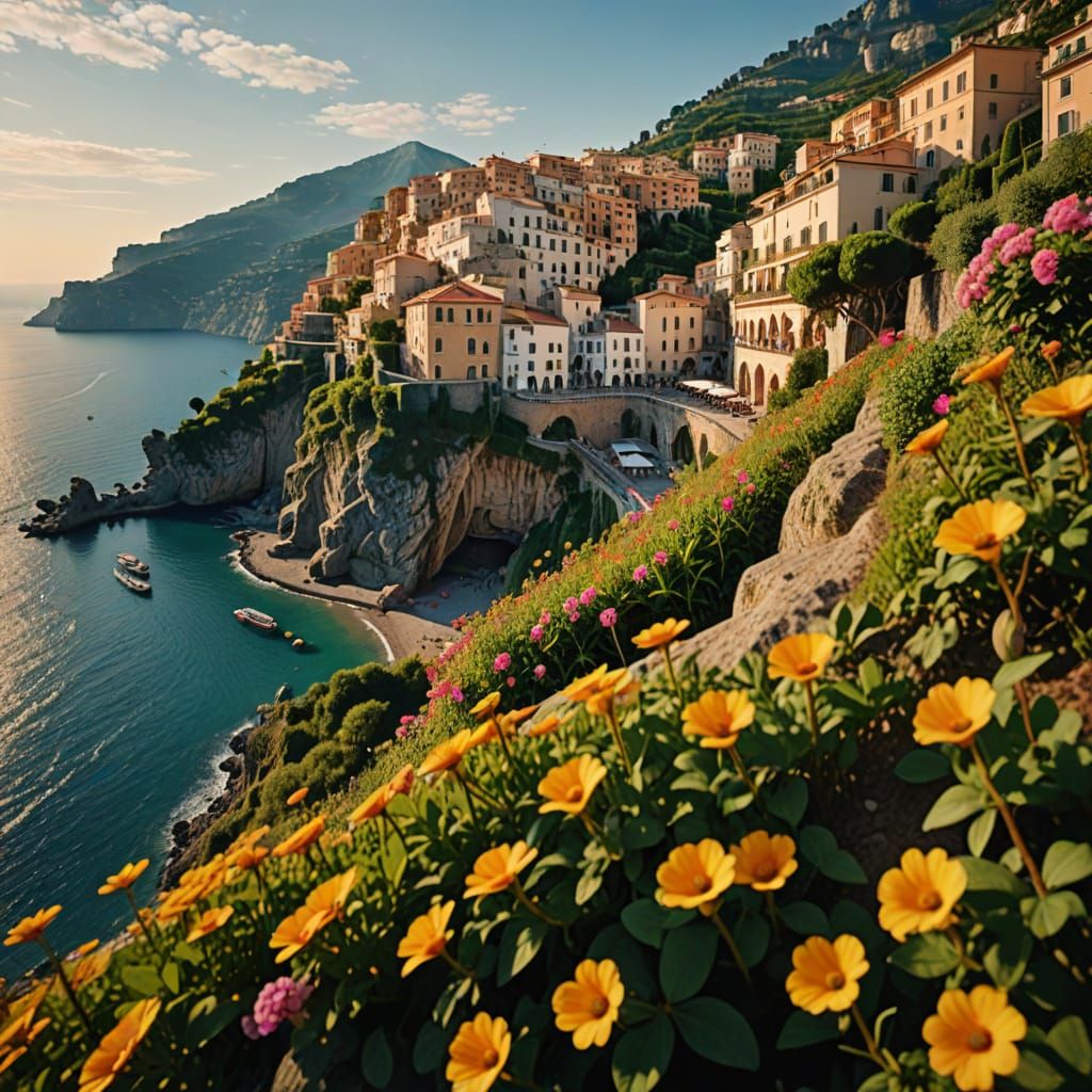 Serene Amalfi Coast Landscape in Vibrant Colors
