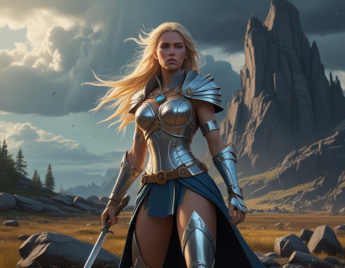 Scandinavian Warrior Mage Stands Proud in Stormy Nordic Land...