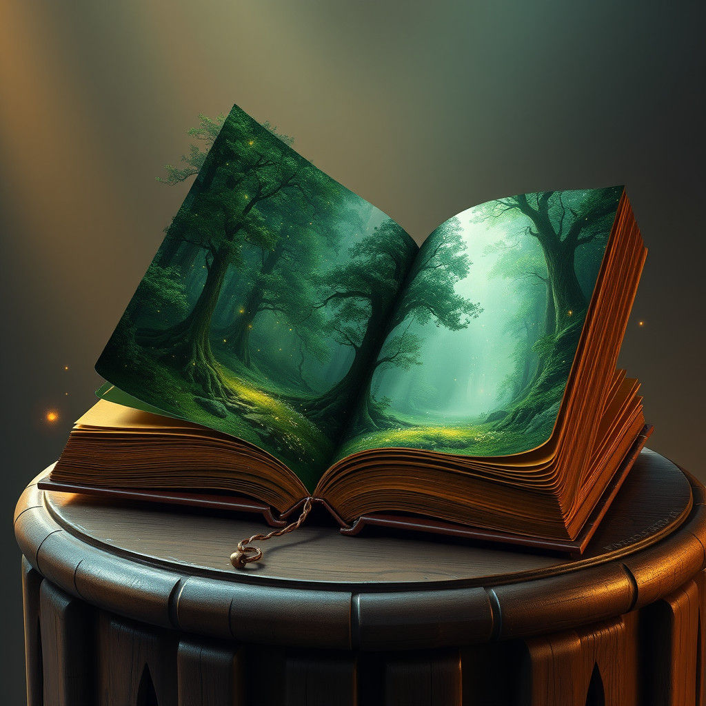 Emerald Forest Portal in Ancient Book, Matte Painting
