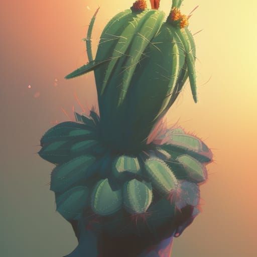 Detailed Cactus Portrait in Hyperrealistic Style