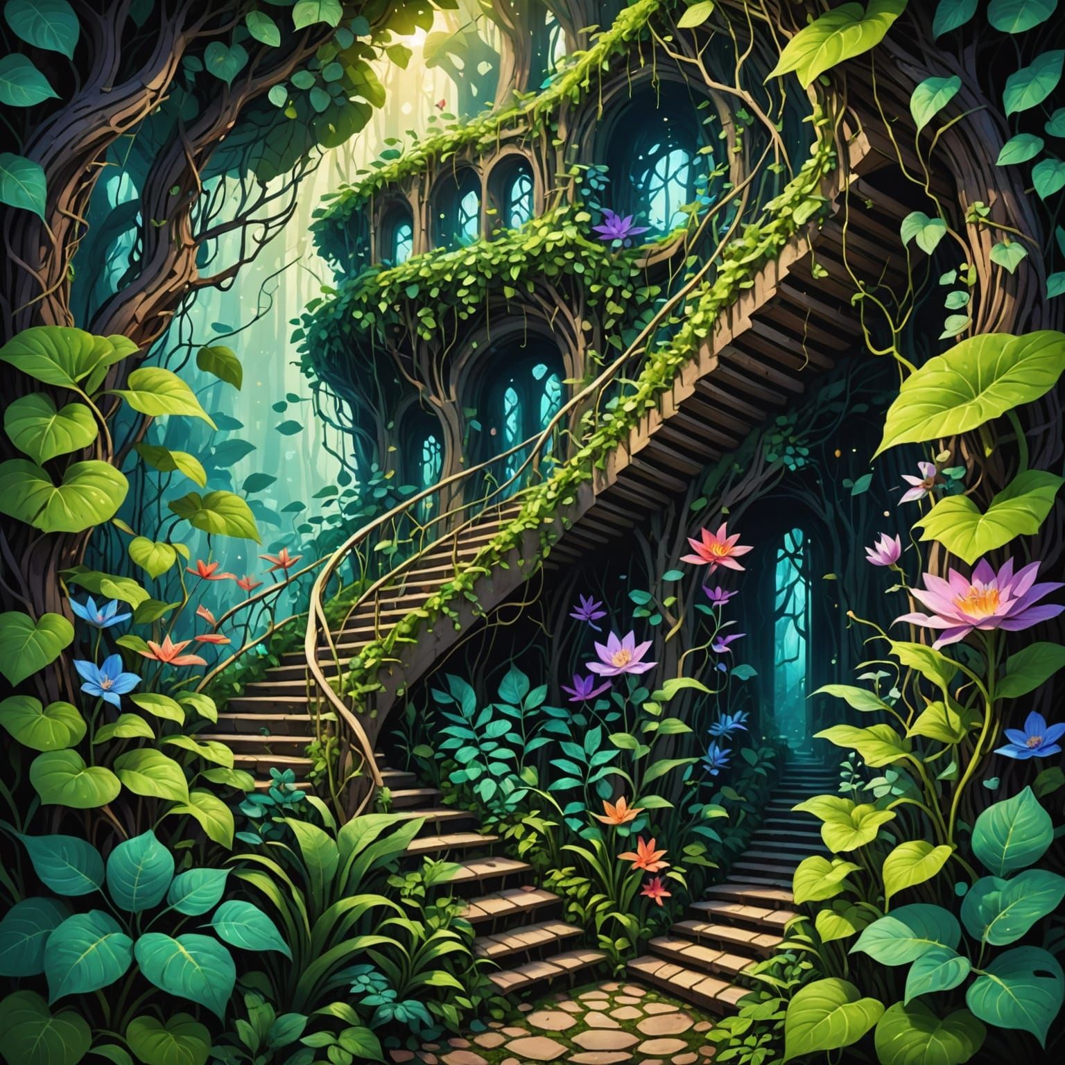 Lush Plants Adorn Hidden Forest Shell, Astral Illustration