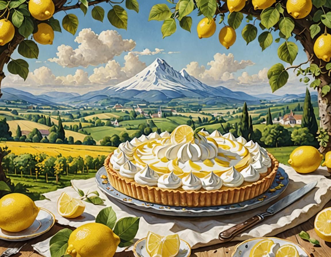 Tarte au Citron Meringuée in Countryside Landscape