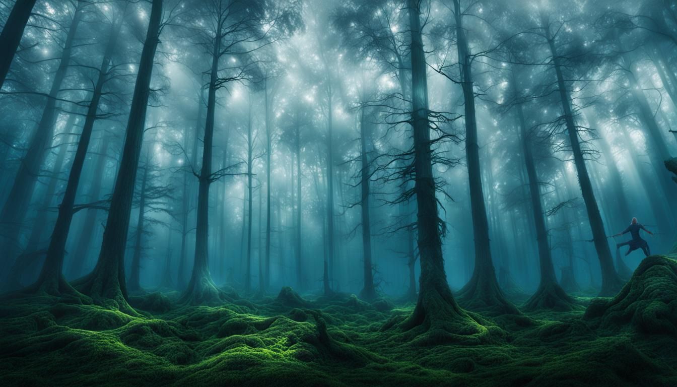Light Dancing in Foggy Forest: Digital Matte Painting