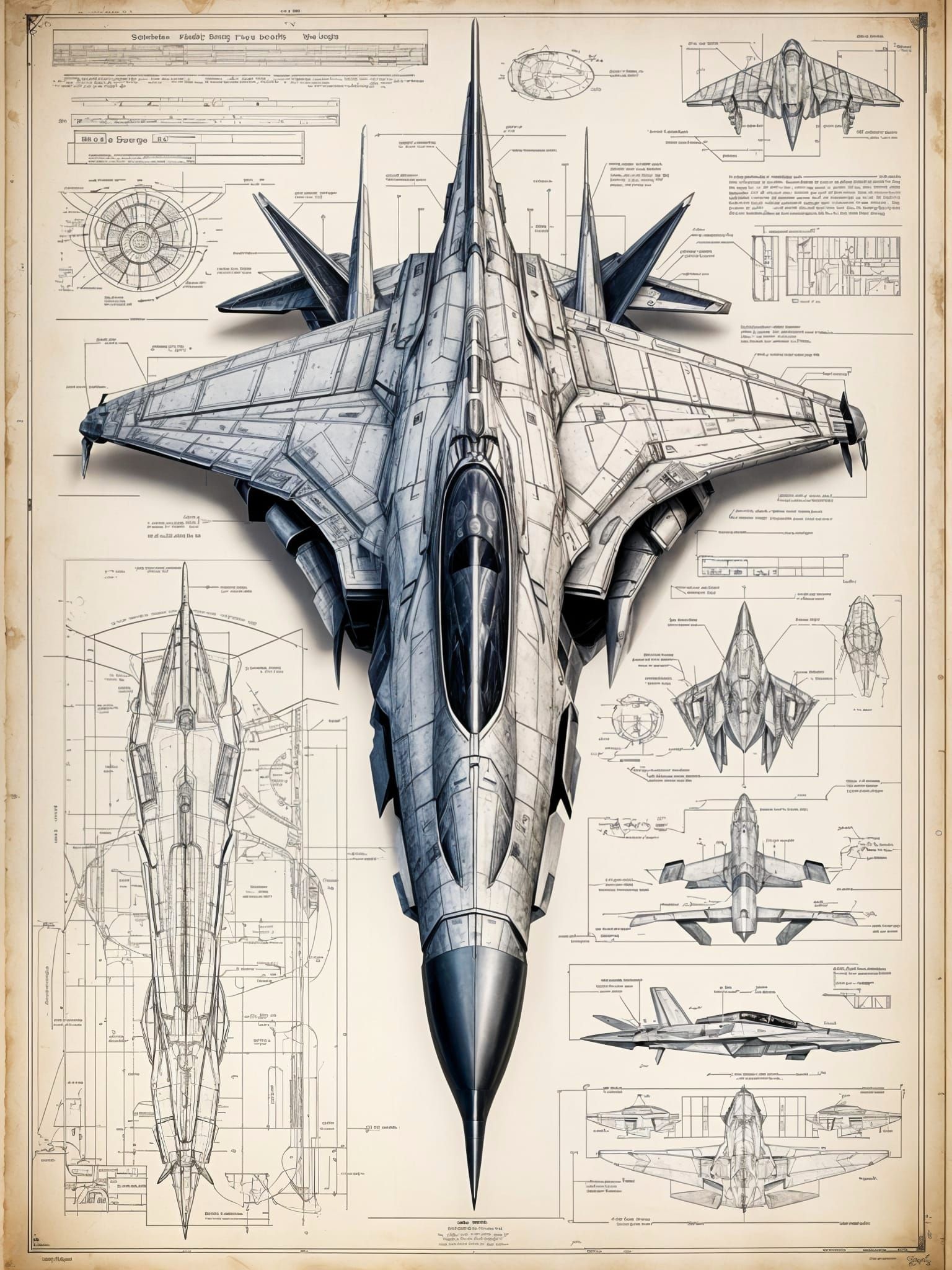 Next-Gen Fighter Jet Blueprint Schematic