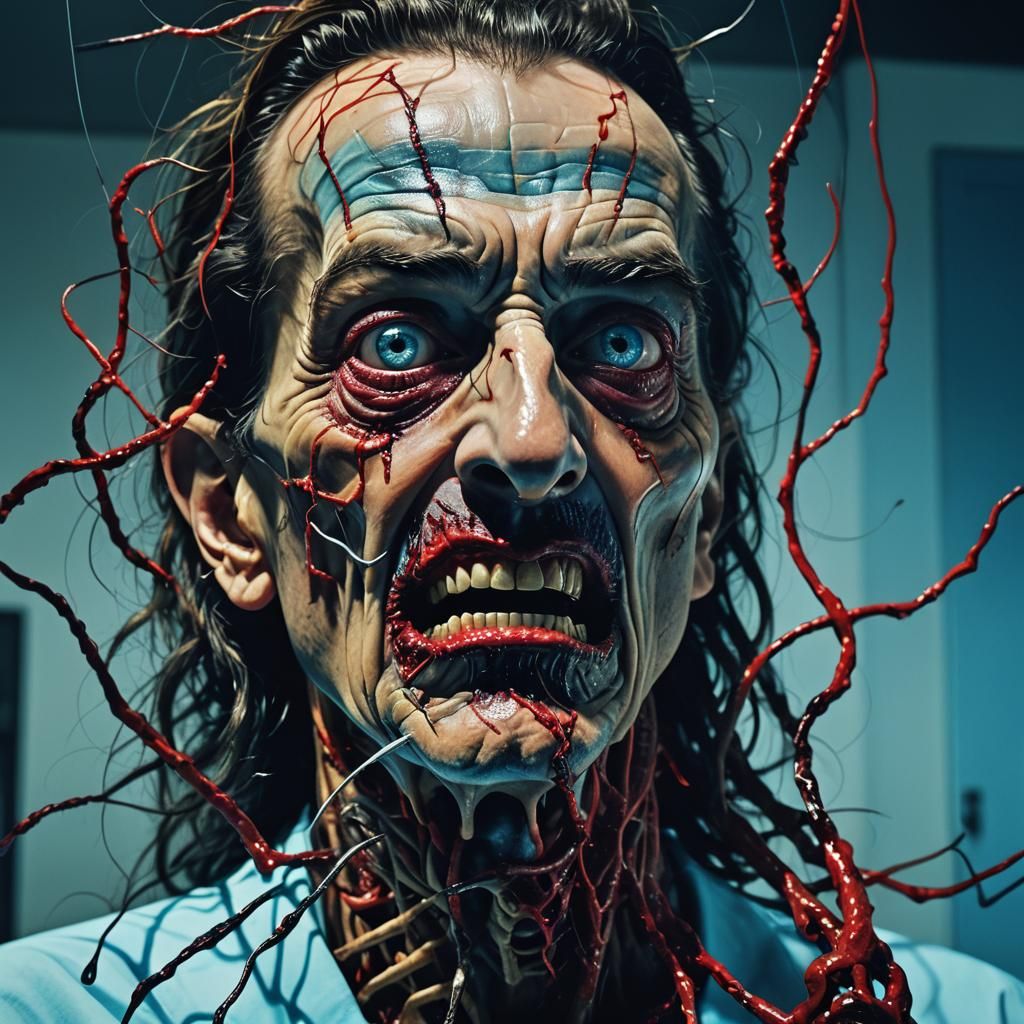 Terrifying Needle Monster in Surreal Horror Art