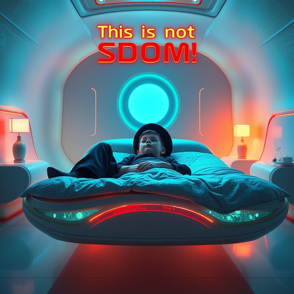Surreal Futuristic Bed Scene in Neon Hues
