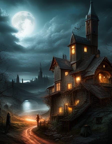 Scary Halloween Day in Digital Matte Painting Style