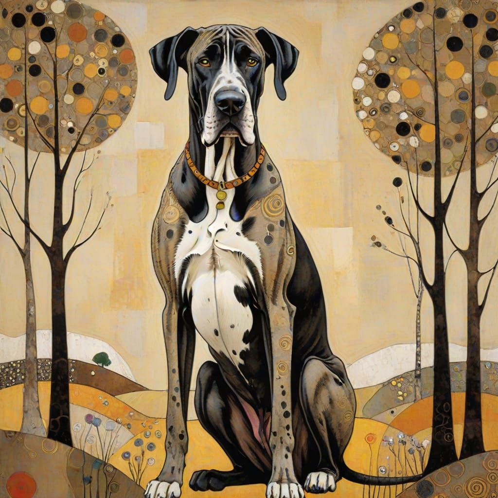 Gustav Klimt-Inspired Great Dane in Earthy Hues