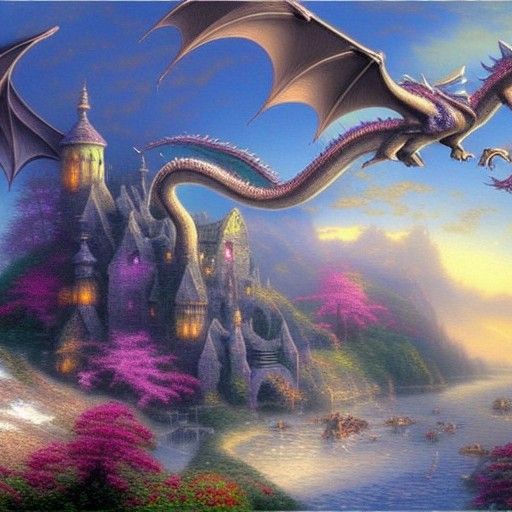 Ethereal Dragons in a Luminous Fantasy Landscape