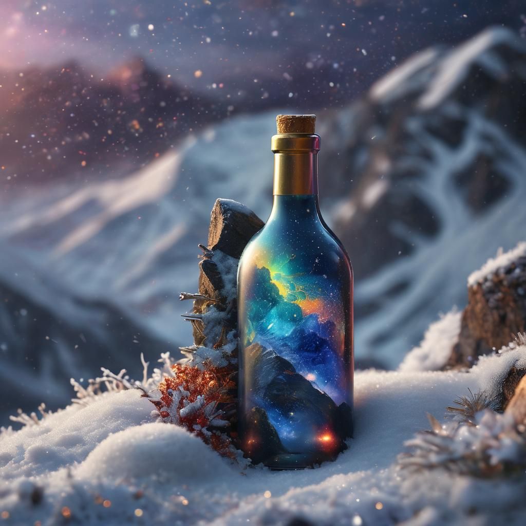 Bottle in Mountain with Dreamlike Colors