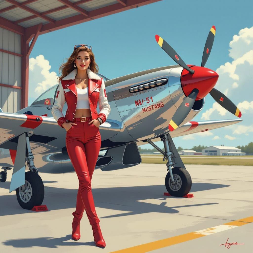 Fashion Aviator and Silver Mustang Fighter Plane