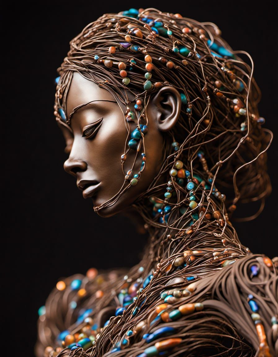 Tactile Mixed Media Sculpture with Metal, Clay and Beads