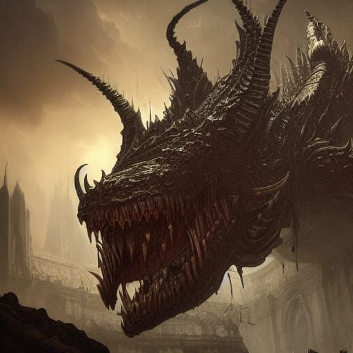 Menacing Scaled Monster in Dark Fantasy Style