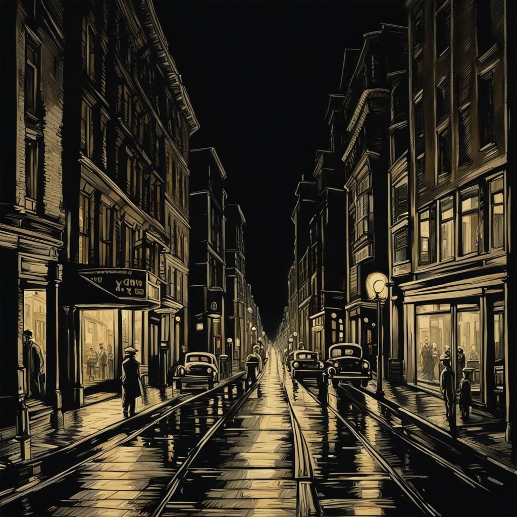 City Street View Through Blinds in Film Noir Style