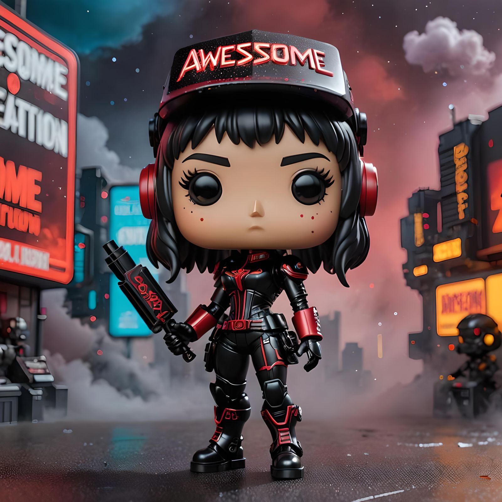 Cyberpunk Robot Funko Pop Figure with Sign