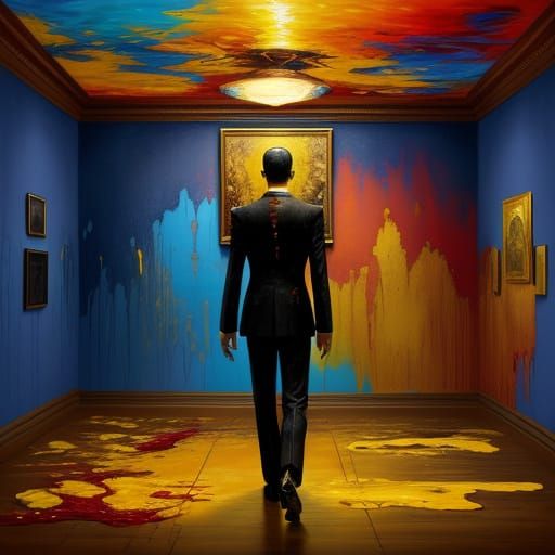 Surrealist Room with Melting Clocks in Oil