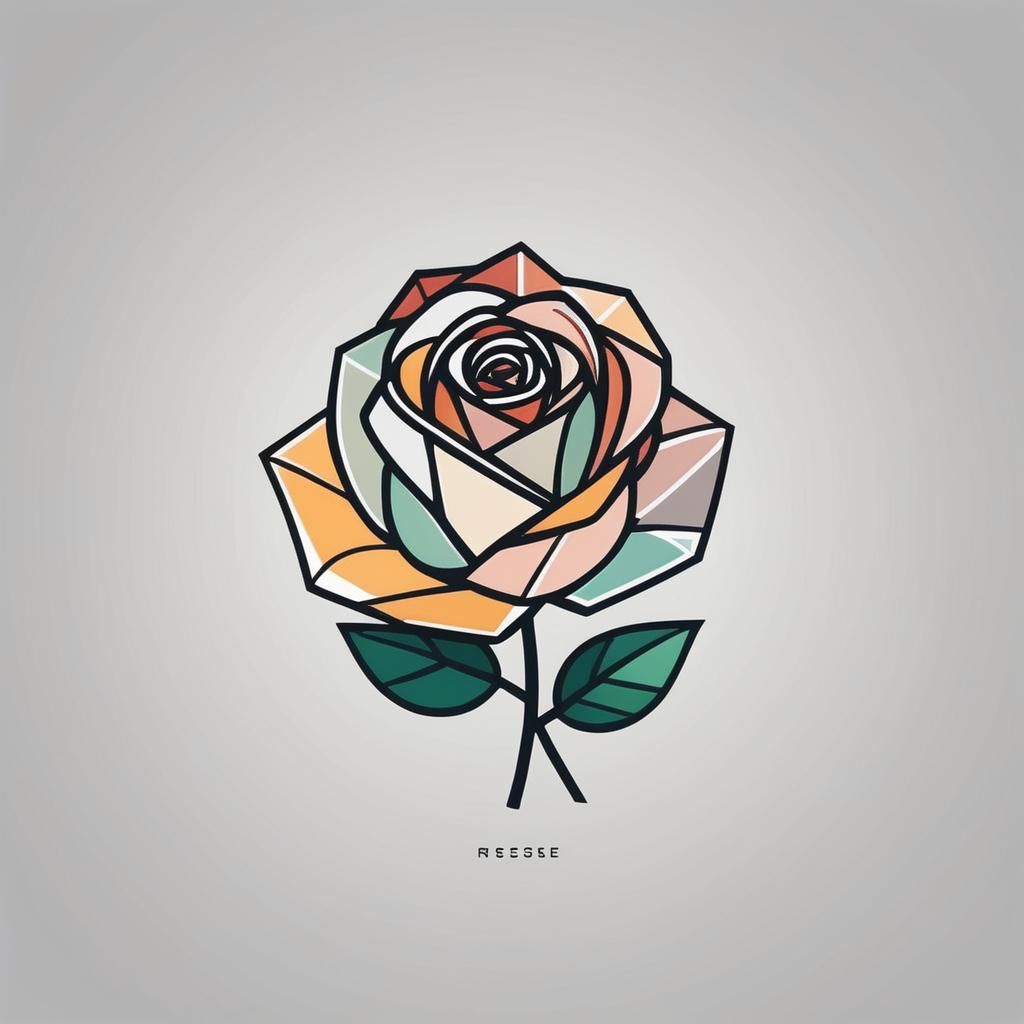Geometric Rose Emblem in Cubist Vector Style