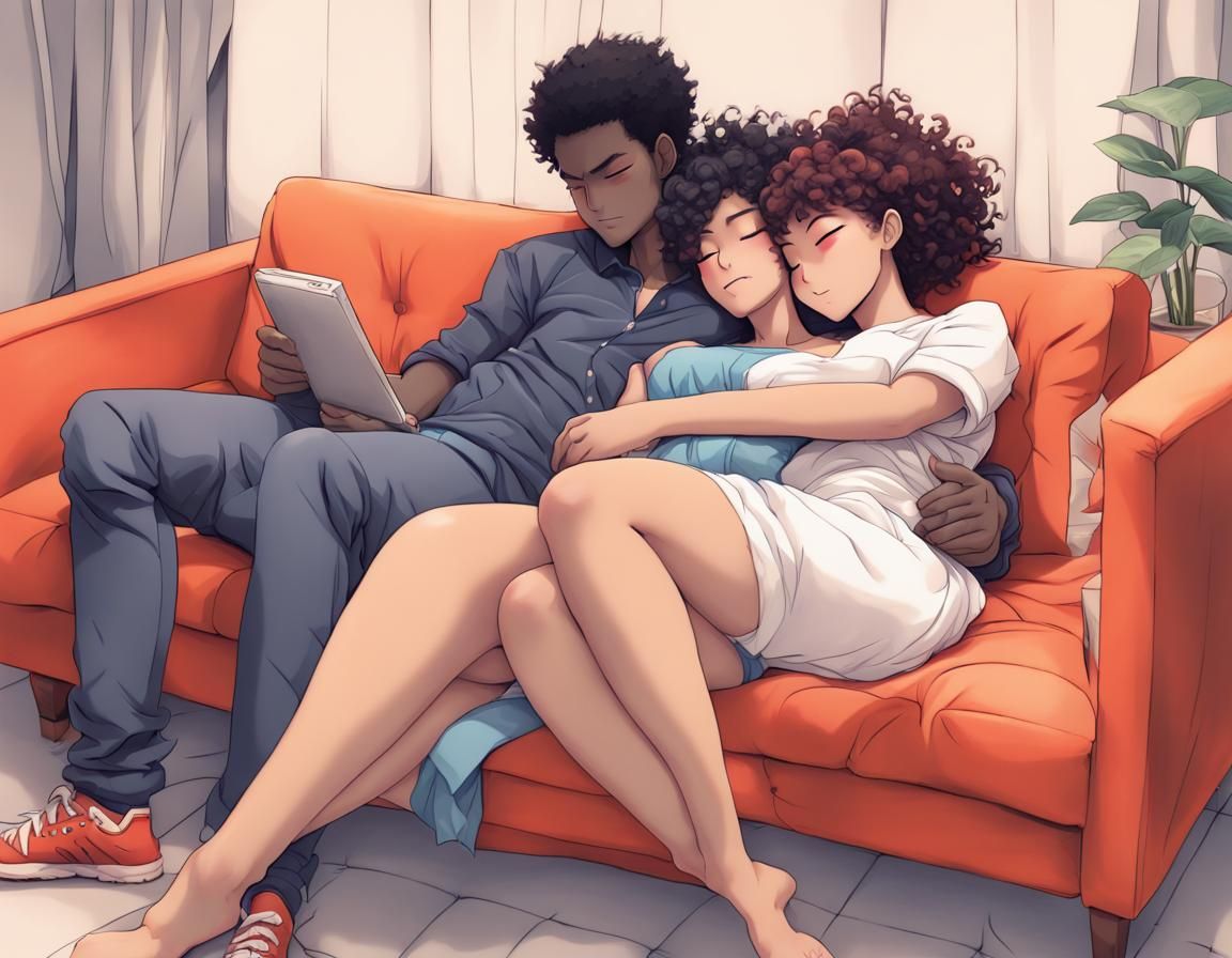 Curvy Woman Cuddling: Manga-Inspired Pencil Art