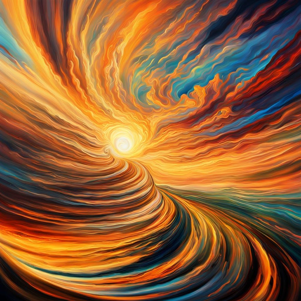 Vibrant Sunset Vortex in Expressionist Oil Painting