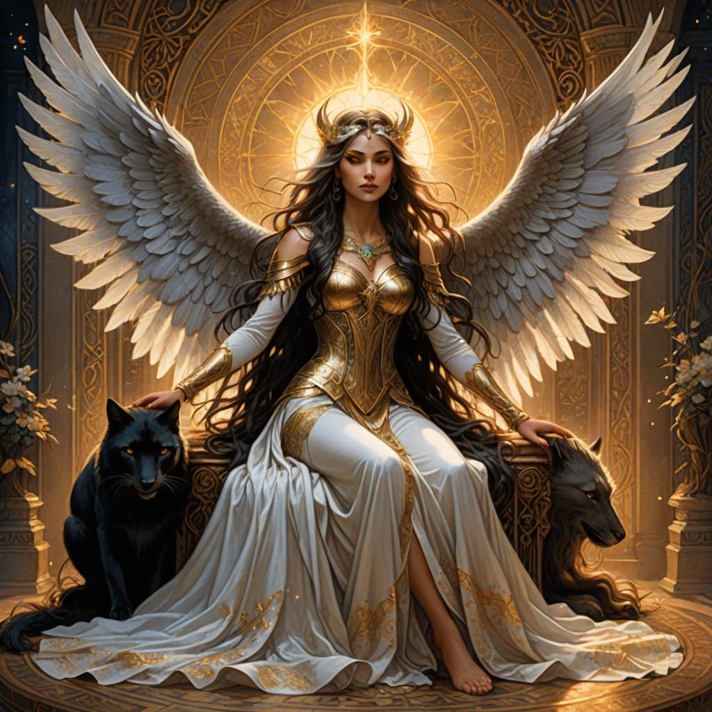 Inanna Goddess Seated on Throne with Celestial Beauty Star