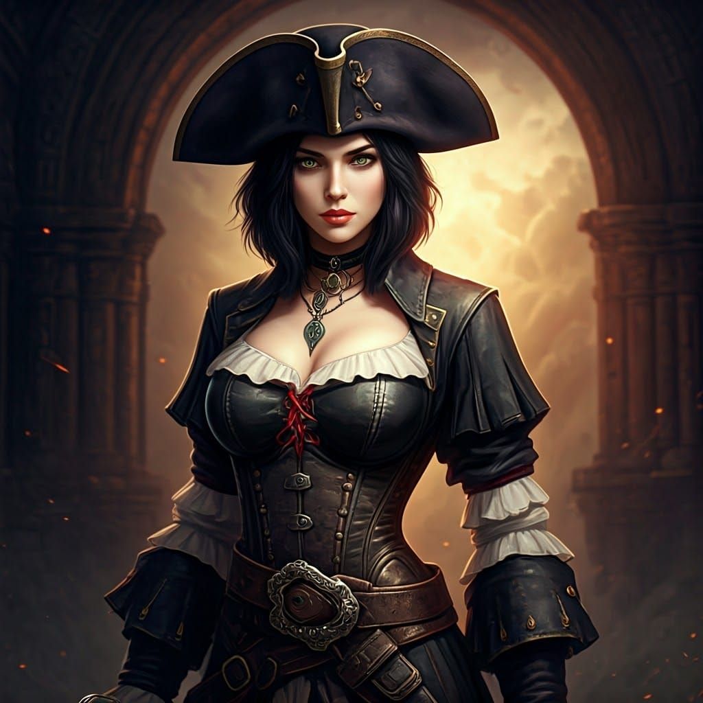 Pirate Maiden with Cutlass in High-Fantasy Style