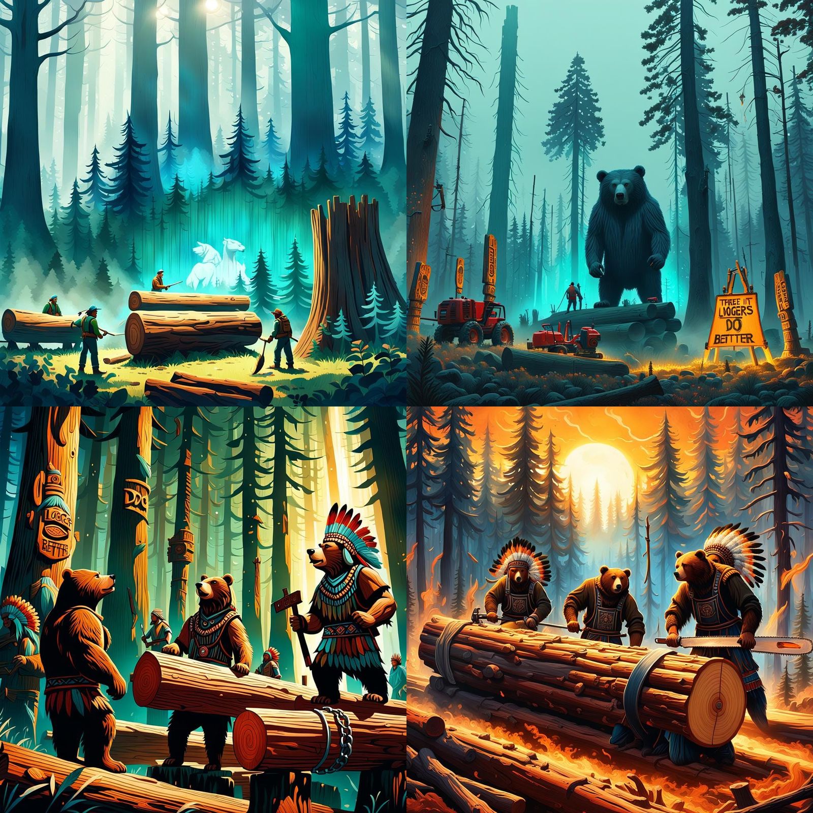 Logging Competition with Chainsaws and Totems in Vibrant, Fa...