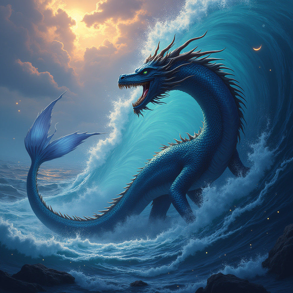 Majestic Sea Dragon Rising: Stylized Fantasy Concept Art