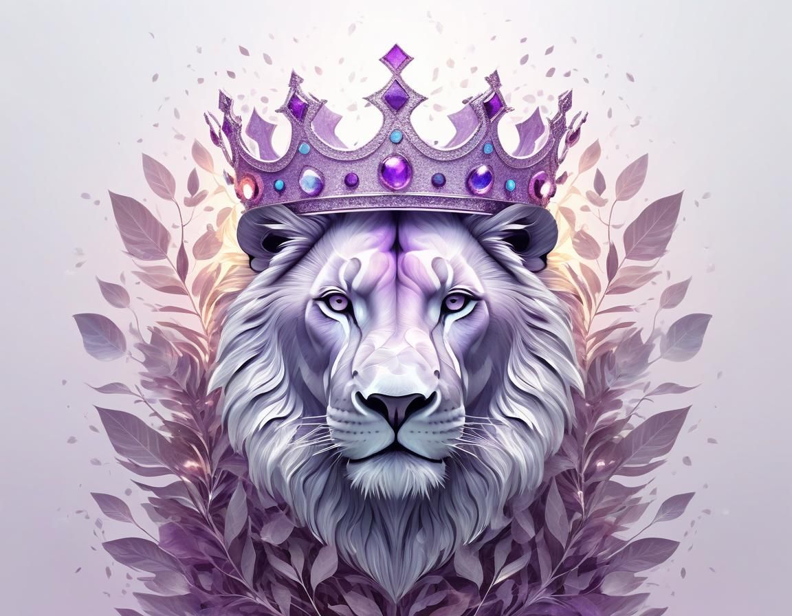 Lion with Leaf Crown in Ethereal Digital Art