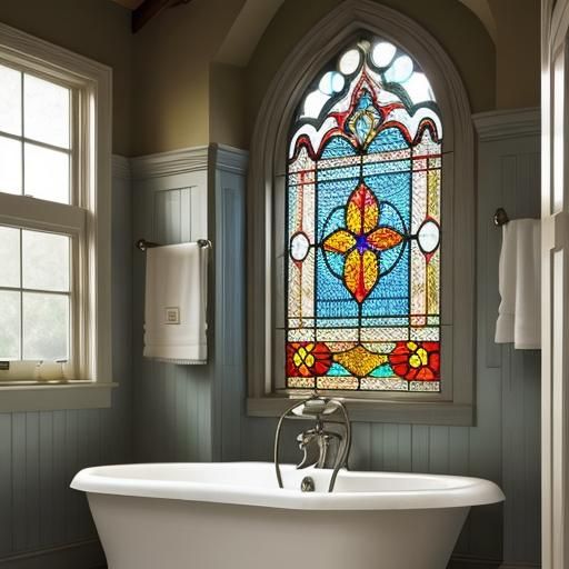 Stained Glass Light in Antique Bathroom