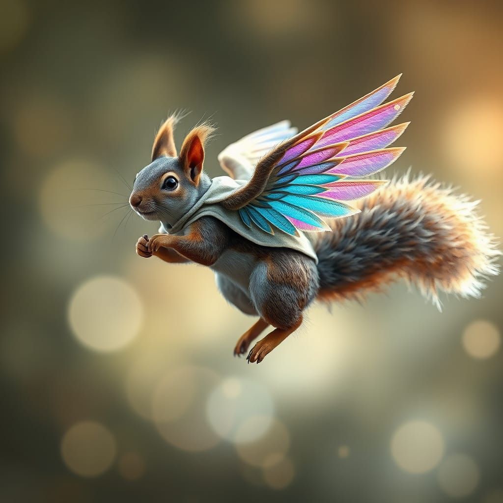Winged Squirrel Soaring in Cinematic Digital Painting
