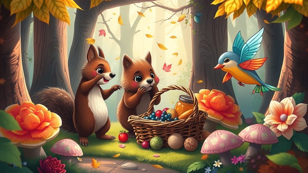 Whimsical Forest Friends in Autumnal Splendor