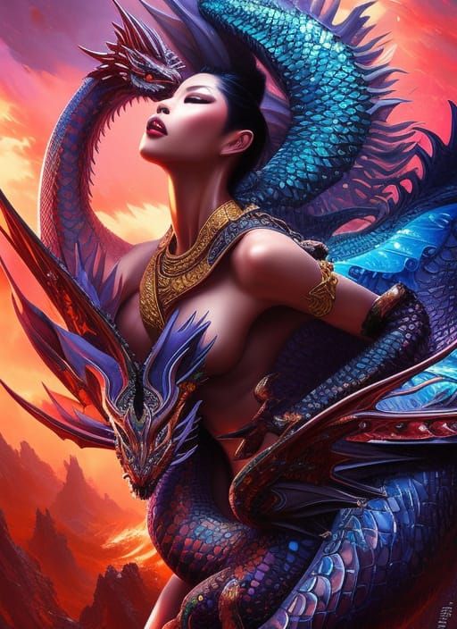 Iridescent Dragoness in Splash Art Style