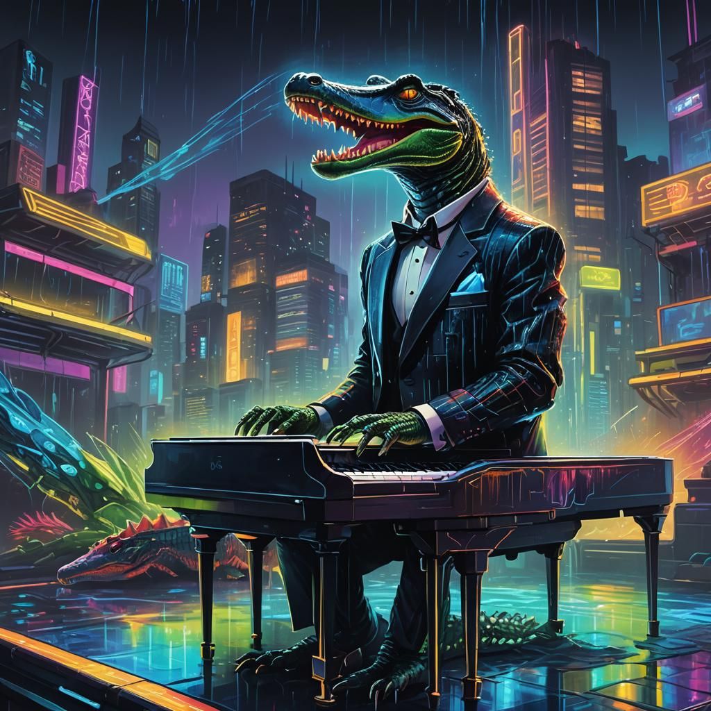 Alligator Plays Piano at Cyberpunk Wedding