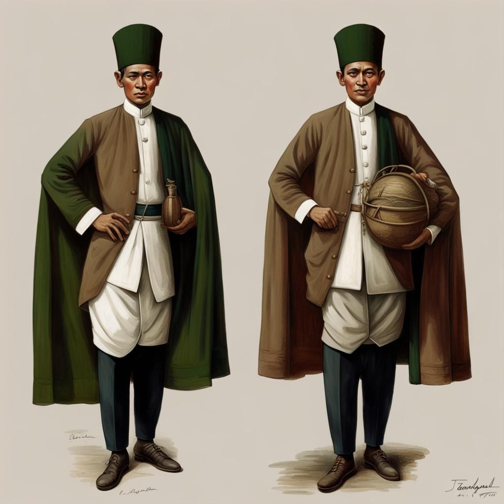 Man in Javanese Attire Walking in Past Era