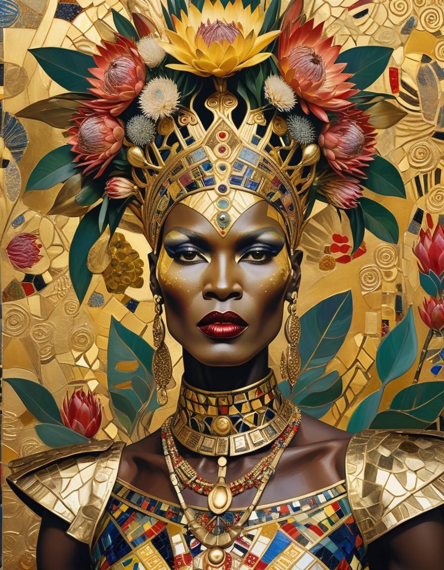 Grace Jones Portrait in Gustav Klimt Style