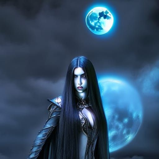 Vampire Queen in Moonlit Aetherpunk Landscape