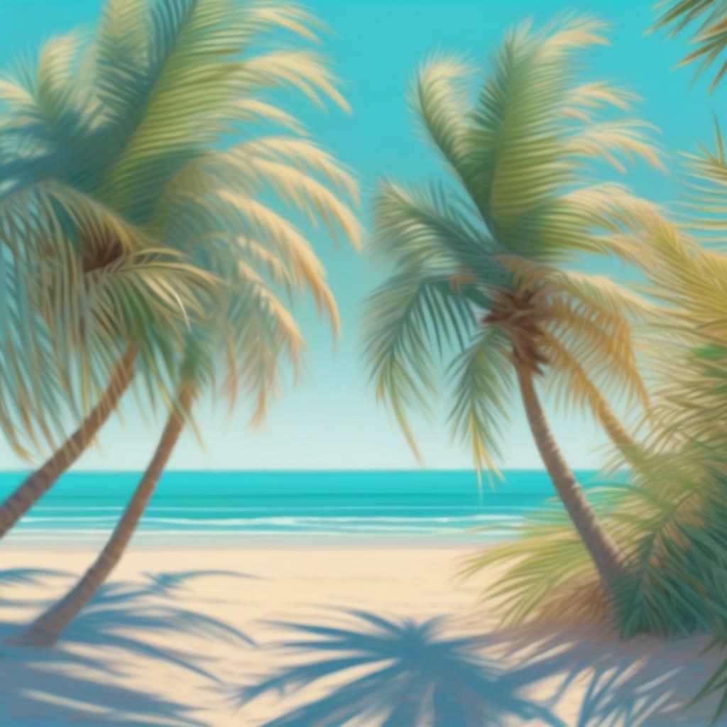 Palm Trees on Matira Beach in Pastel Art Style