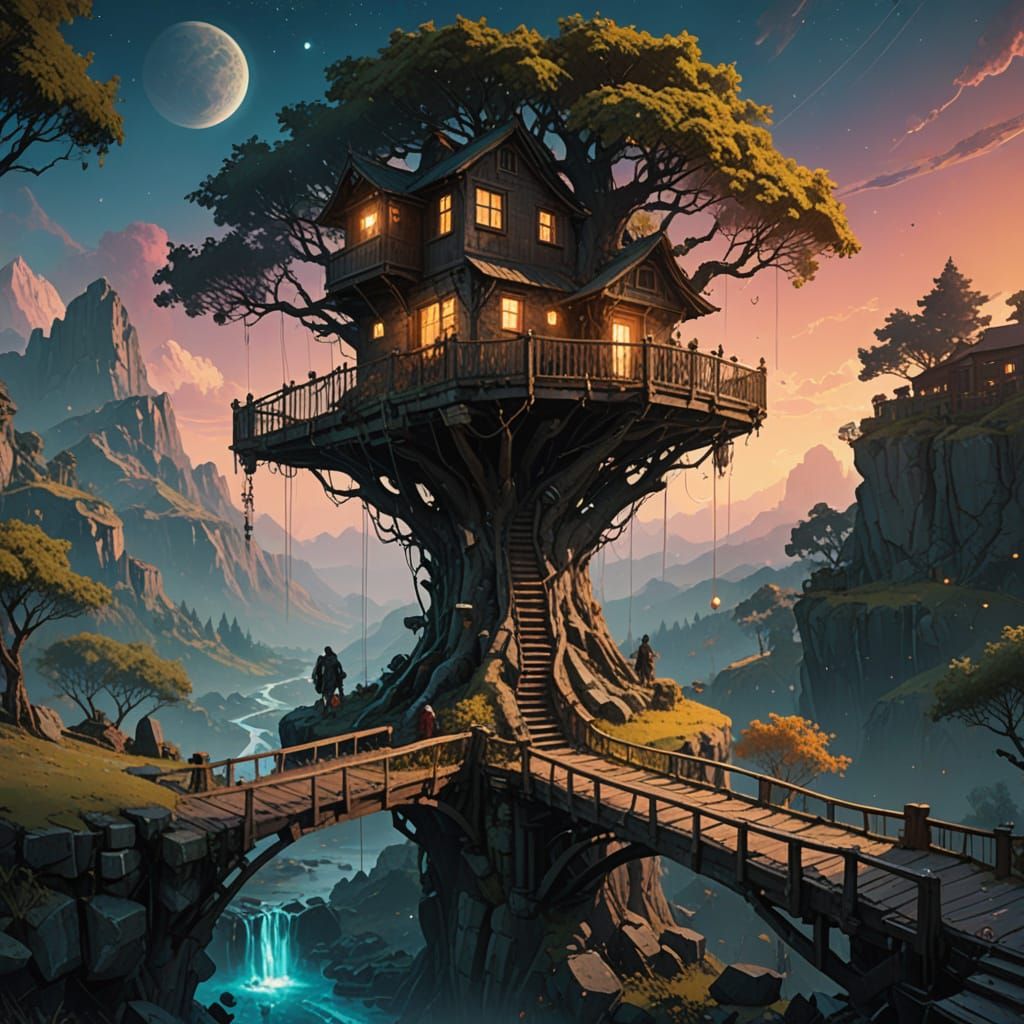 Majestic Treehouse Against a Spring Sky