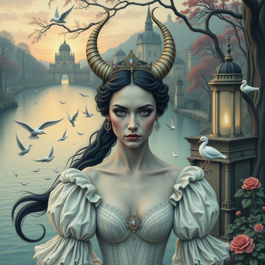 Swan Queen Odette in Ethereal Digital Art Style