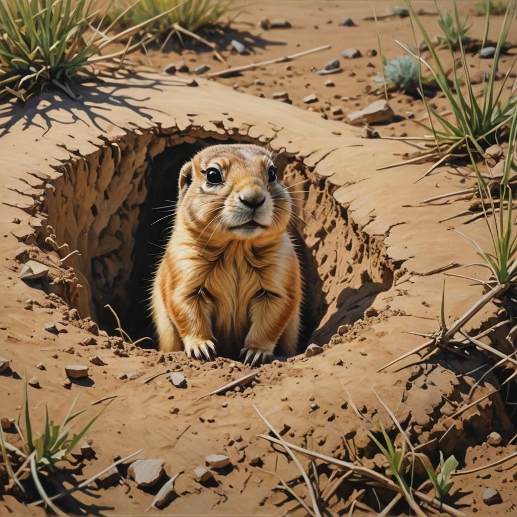 Prairie Dog Emerges: Oil Painting Style