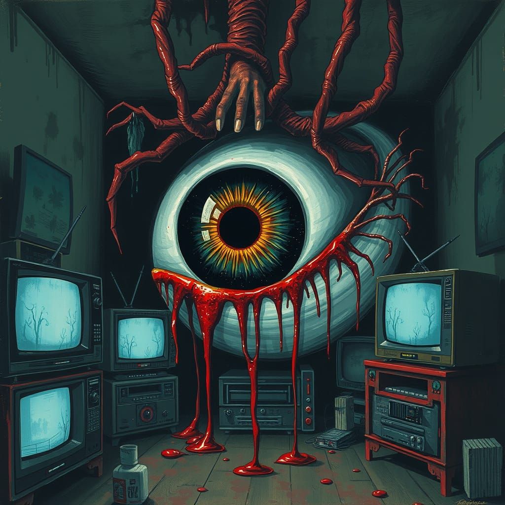 Gigantic Bloodshot Eye in Analog Horror Style